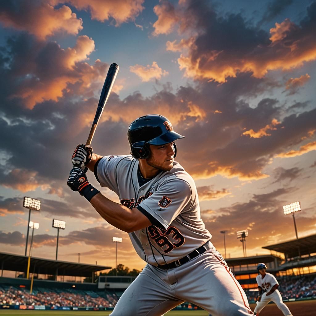 Tigers Baseball Player at Sunset: Matte Painting