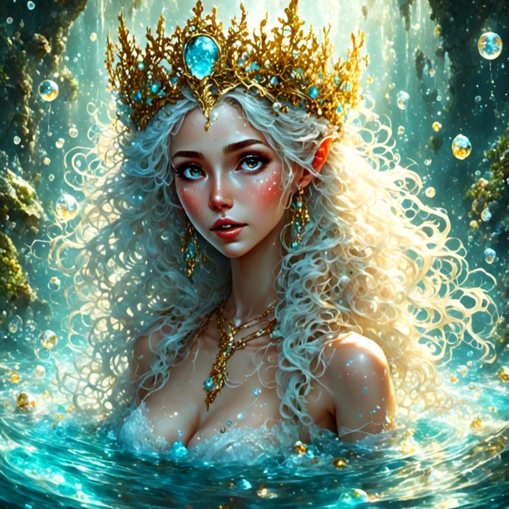 Elf Woman in Hot Spring with Gold Flakes
