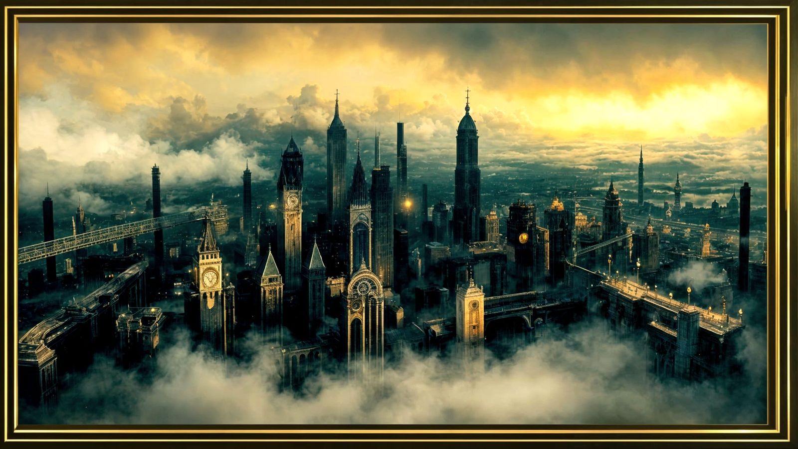 Steampunk Cockatoos Guarding Floating City Door