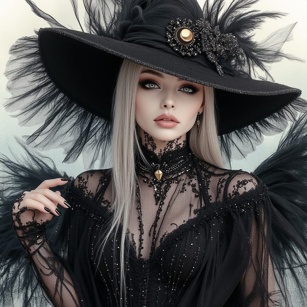 Ethereal Woman in Dramatic Black Attire