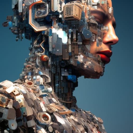 Hyperrealistic Man Made of Computer Parts