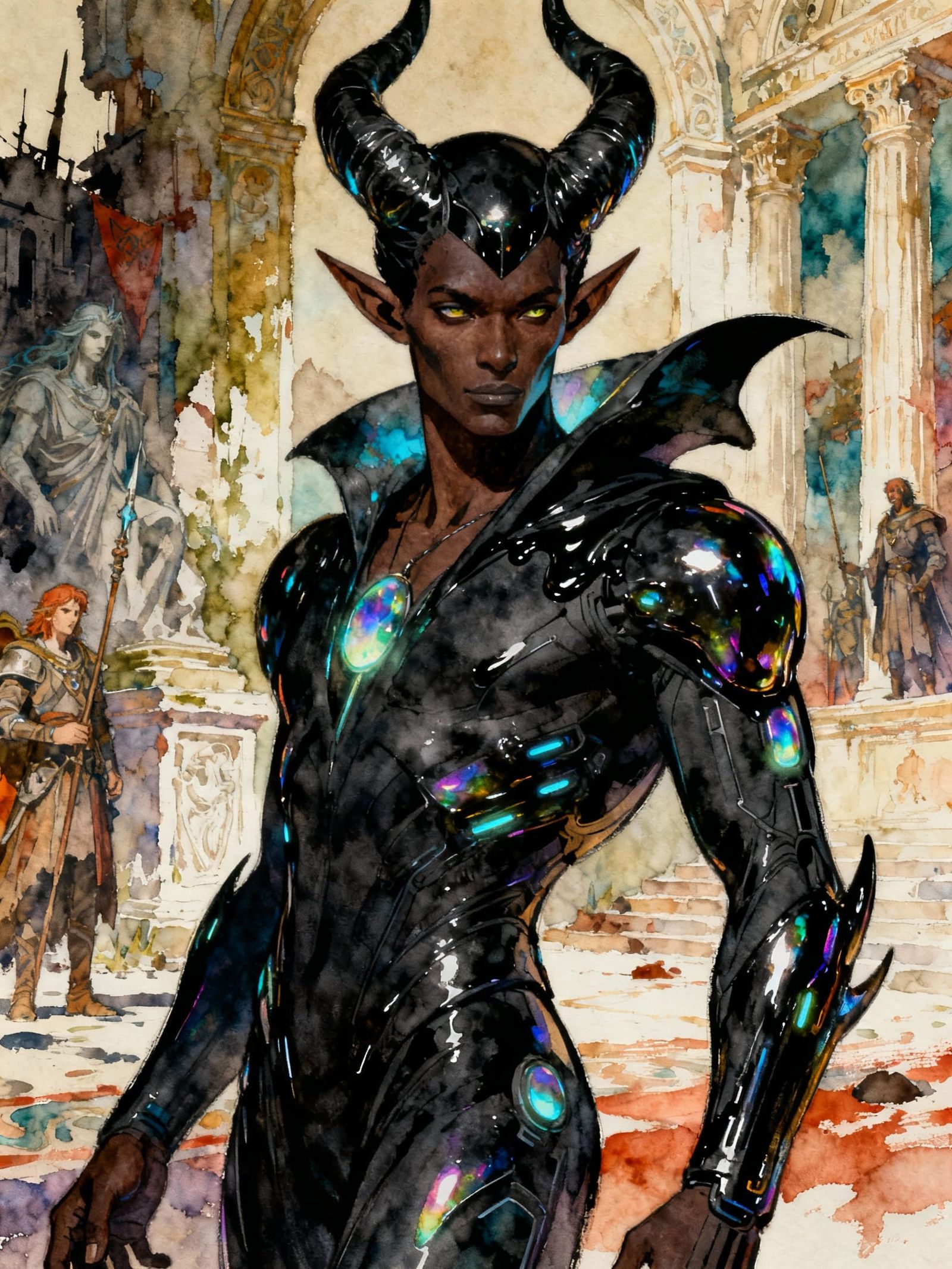 in the minimalist illustrative style of pascal campion, BakaArts, Rlonart, sable, Supergiant Games :: Dark comic style, ...