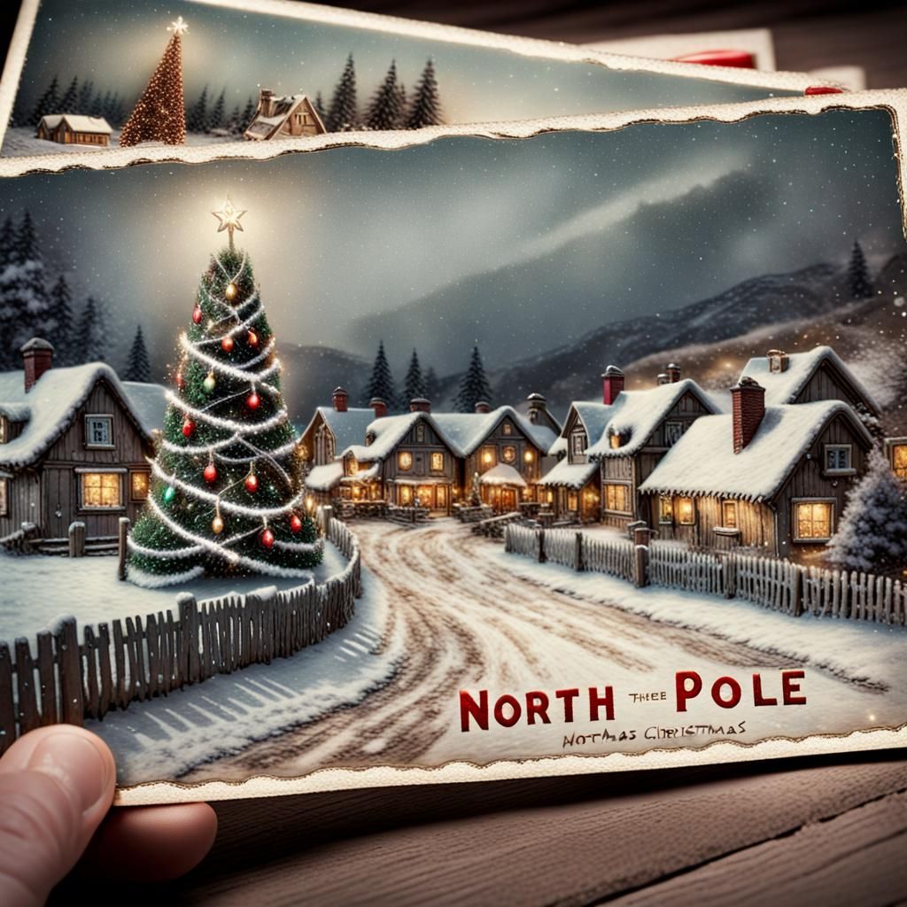 Vintage North Pole Christmas Scene Postcard