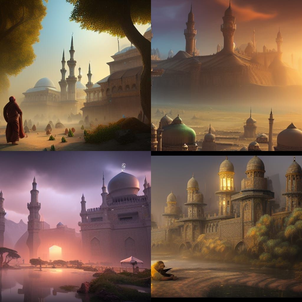 Detailed Matte Painting of Islamic Art
