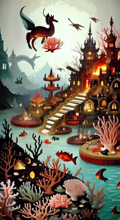Vibrant Hellscape Teeming with Life, Hieronymus Bosch Style