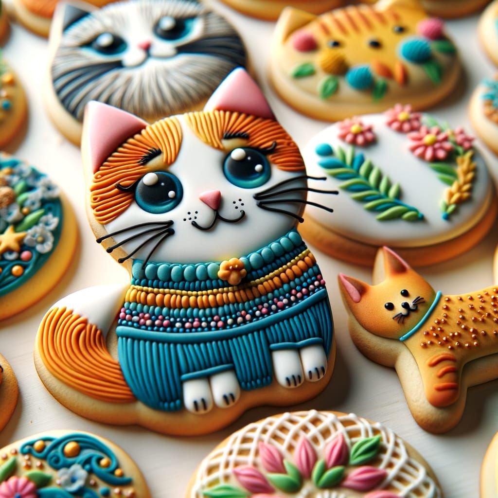 Colorful Iced Biscuits: Handcrafted Cat Designs