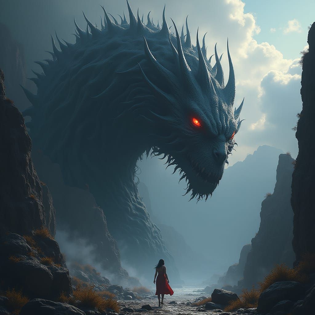 Black and White Spiral in Space With Woman