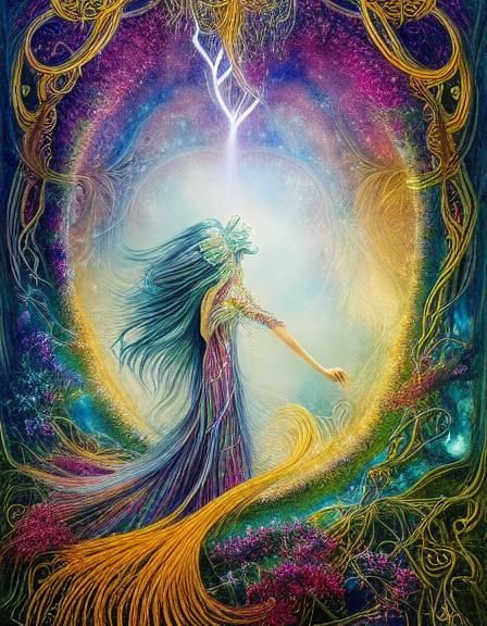 Winged Goddess in Motion: A Watercolor Fantasy