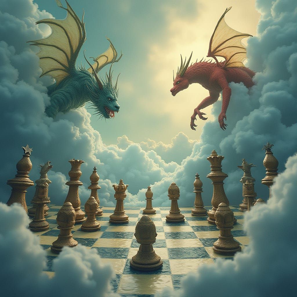 Mythological Chess Game in the Clouds
