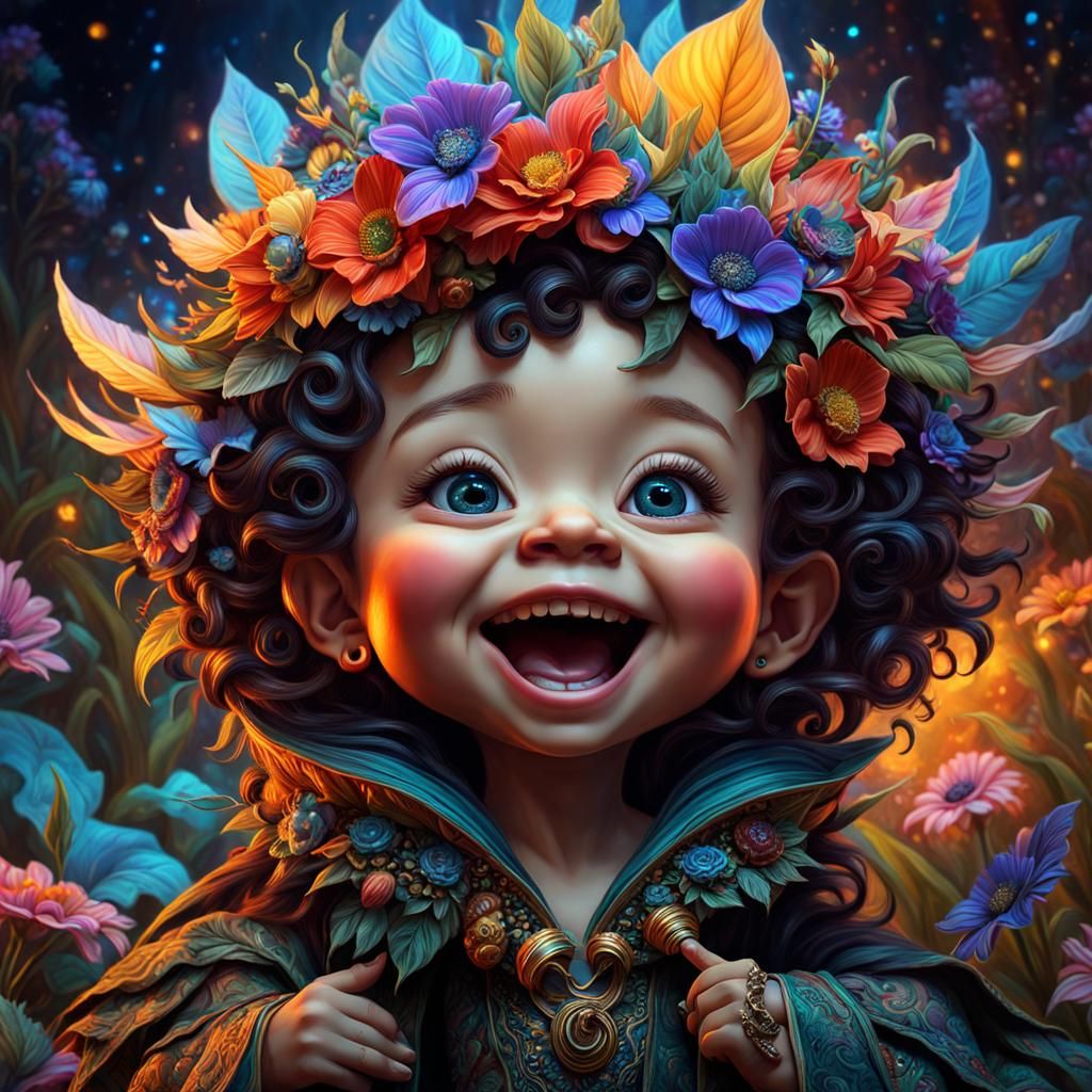 Psychedelic Chibi Baby Art in Dark Fantasy Style