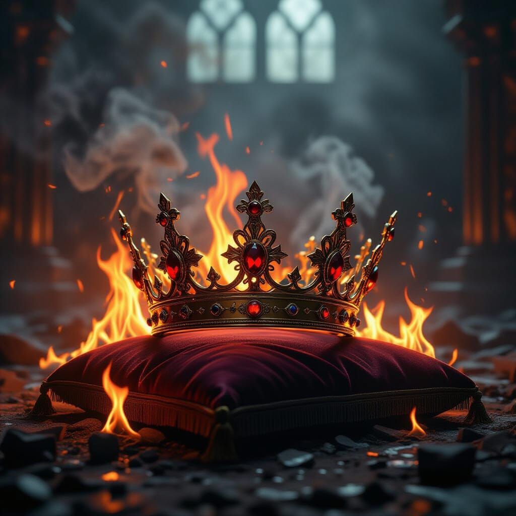 Shattered Gold Crown in Fiery Chaos