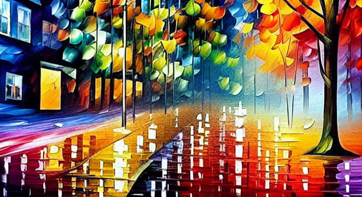 Vibrant Autumn Night in a Rain-Soaked Alley