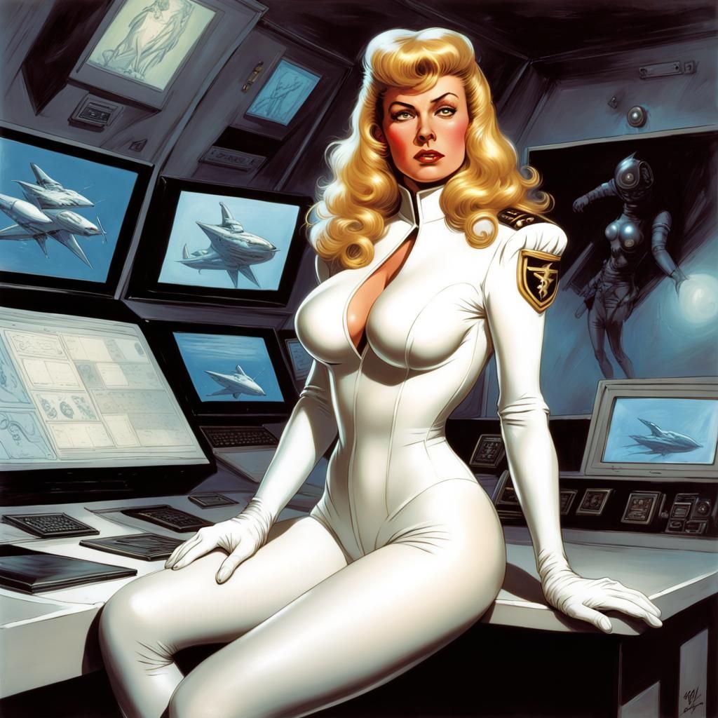 Female Naval Commander in Latex Uniform, Comics Style