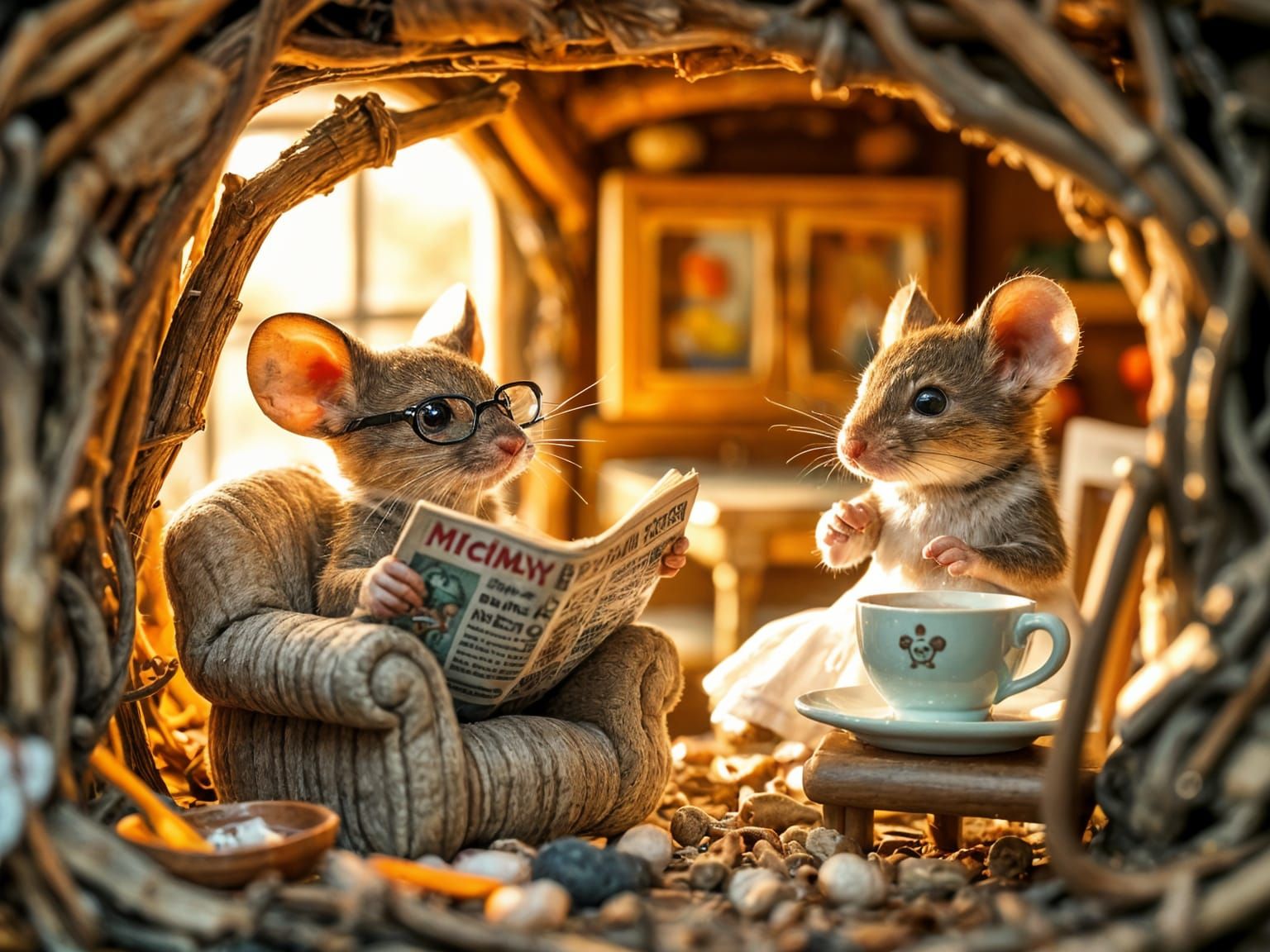 Mouse Family Observes Human Kitchen