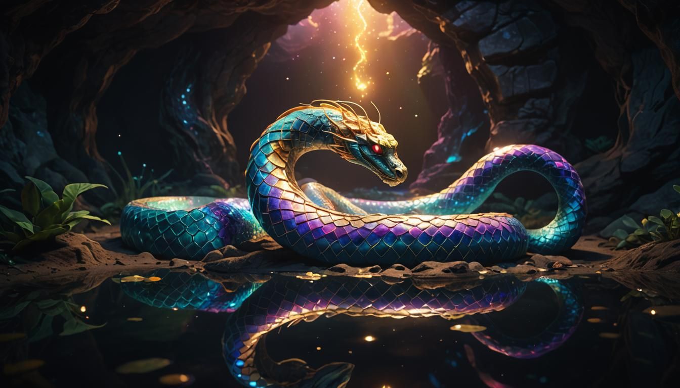 Astral Serpent in Cave: Cosmic Anime Fantasy