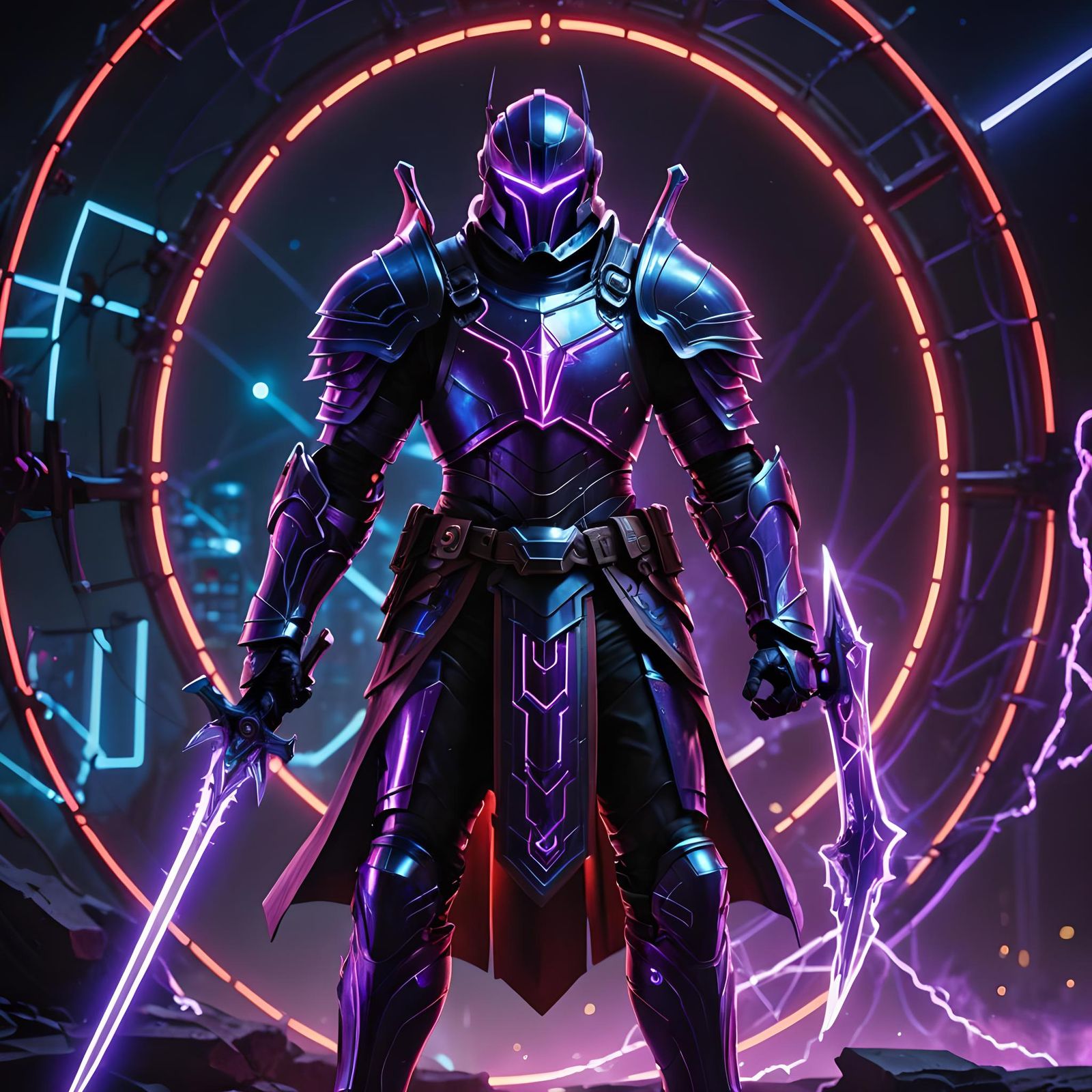 Archon Knight with Glowing Highlights and Energy Grid