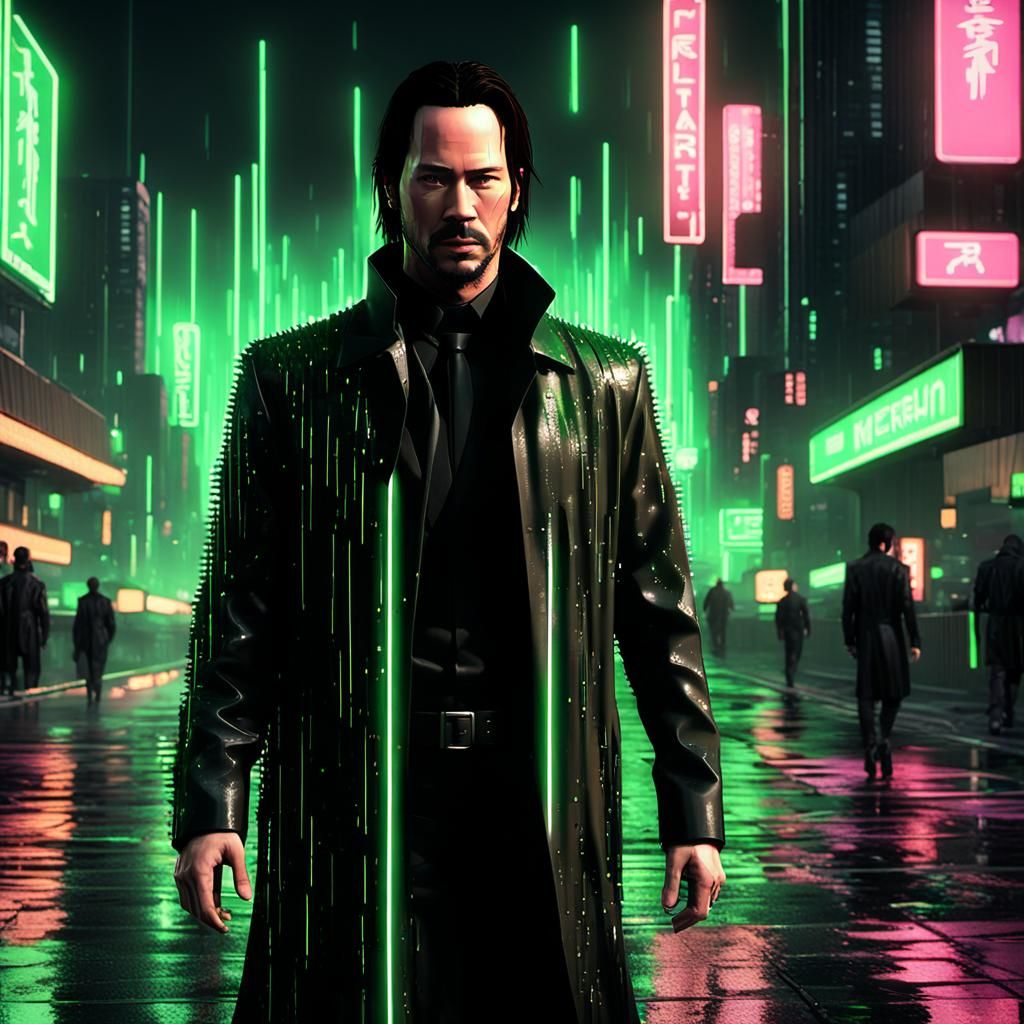 Neo in The Matrix as Cyberpunk Pixel Art