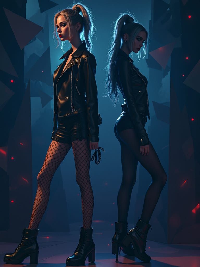 Neo-Cubist Glamour Punk Girls in Vibrant Art Deco Scene