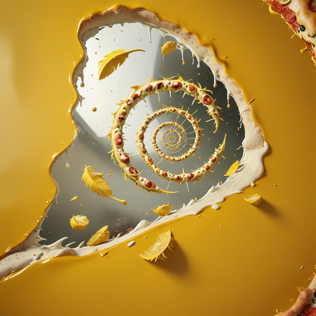 Infinite Yellow Pizza Spiral in 90s Fractal Art Style