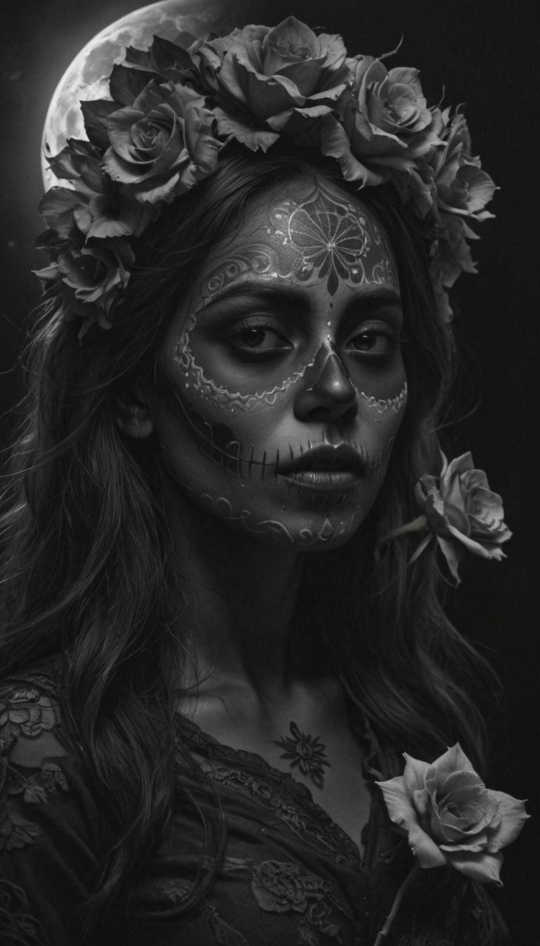 Eerie Sugar Skull Portrait in Charcoal Style