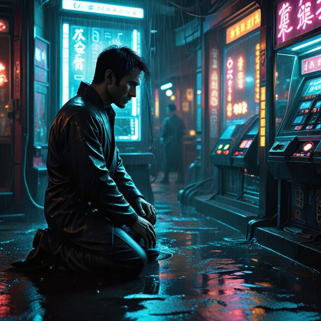 Synth Detective in Neon Pachinko Parlor: Cyberpunk Scene