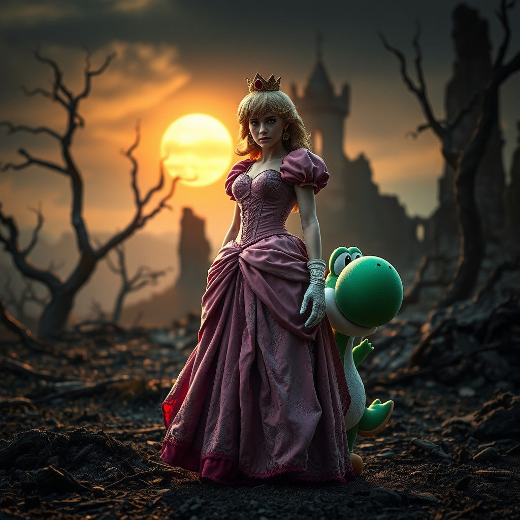 Princess Peach and Yoshi in Post-Apocalyptic Wasteland