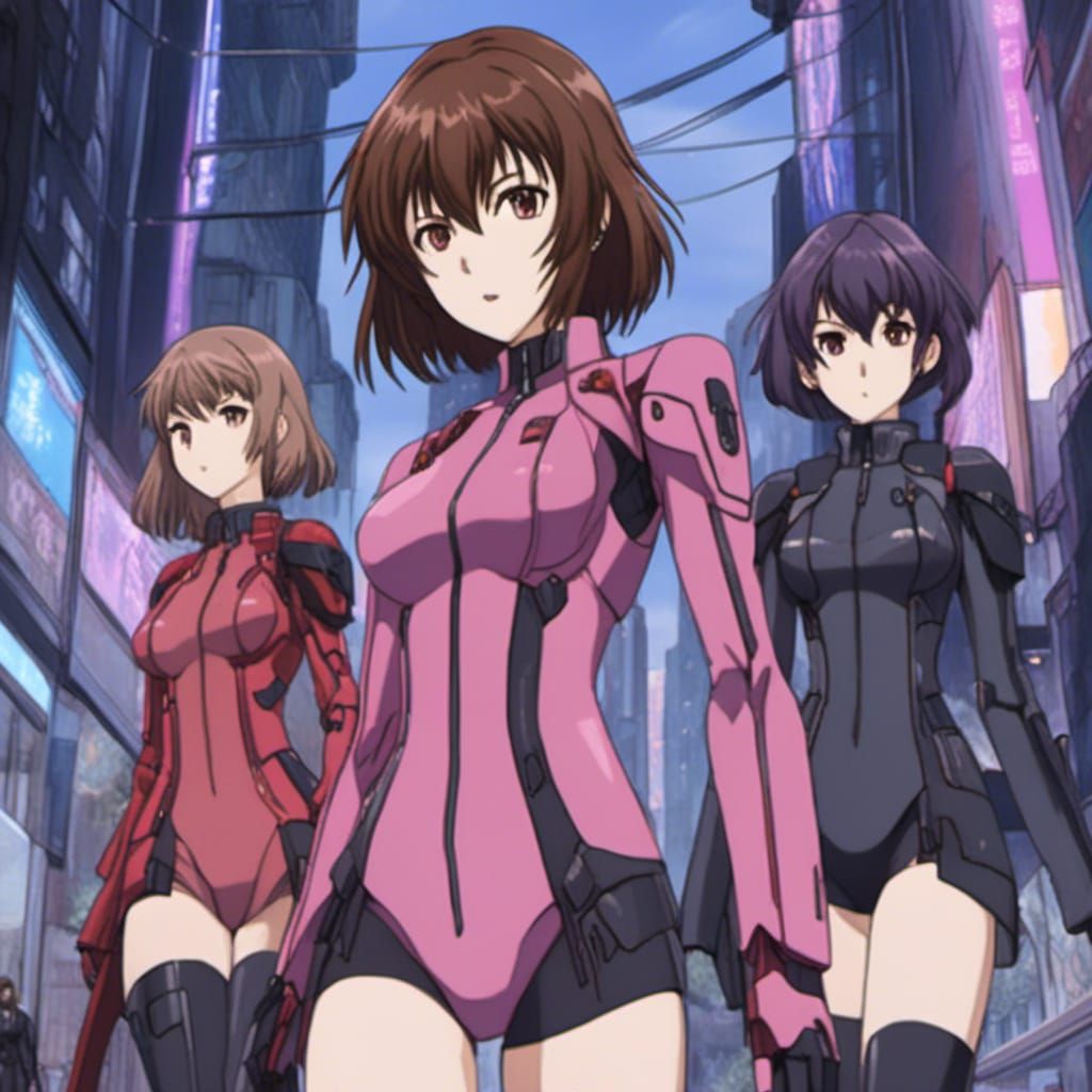 Cyberpunk Women in Pink Bodysuits: Anime Style