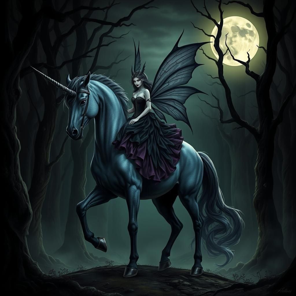 Evil Dappled Unicorn and Fairy in Sharp Detail