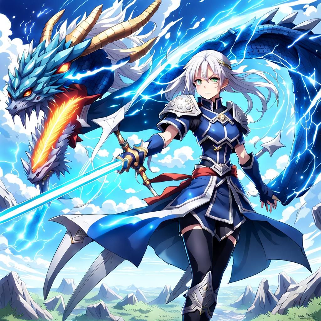 Anime Female Spellcaster in Dragon Armor with Energy Sword
