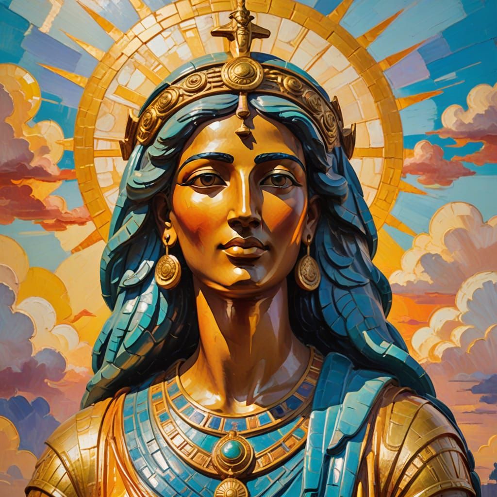 Vibrant Fauvist Statue of Isis Goddess