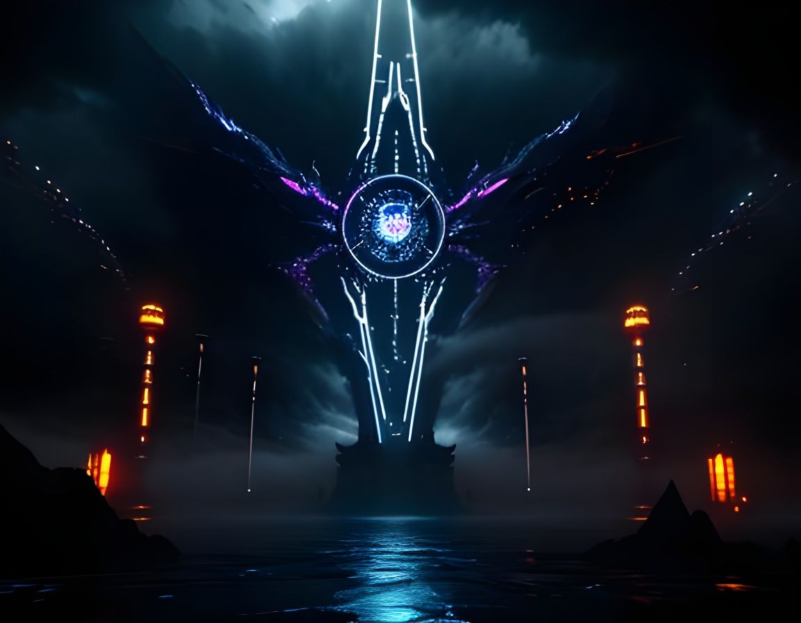 Sci-Fi Time Machine Portal in Cyberpunk World