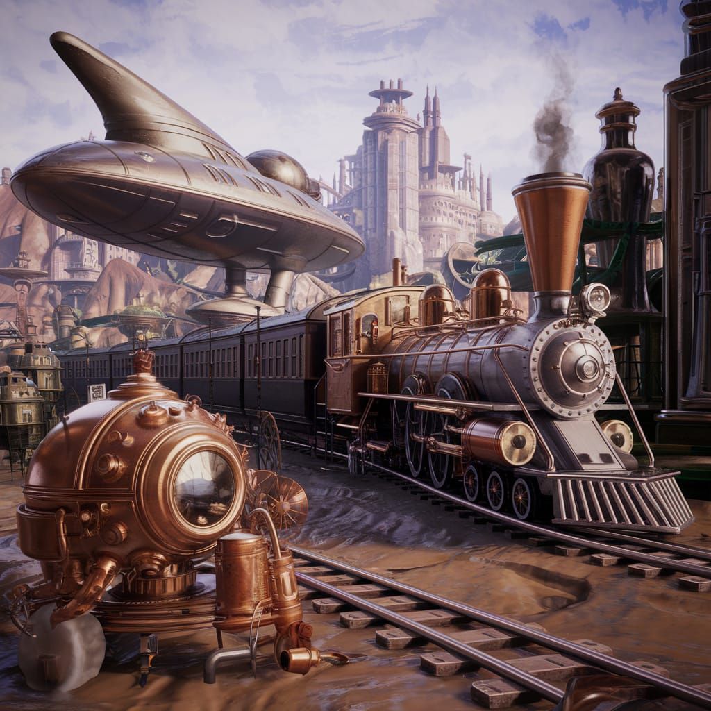 Detailed Steampunk Transportation System in 3D