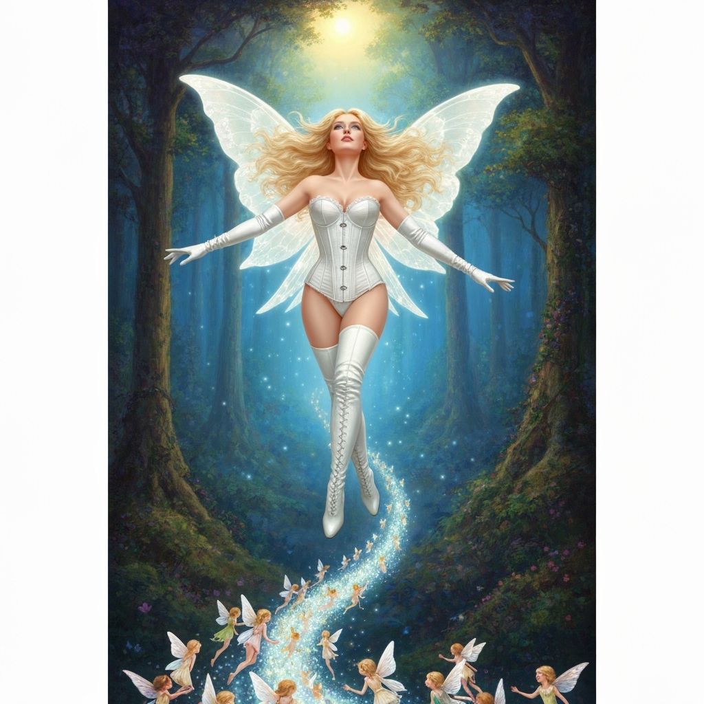 Regal Faerie Queen Ascends Enchanted Forest in Painterly Sty...