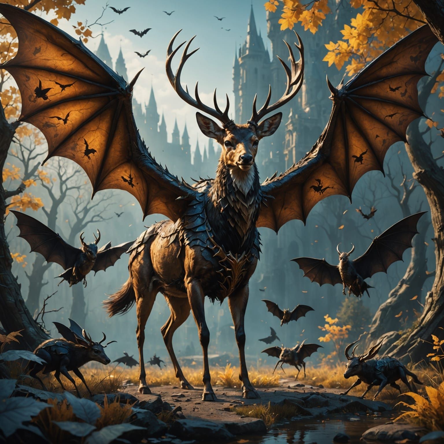 Mythical Creature with Wings: Deer, Scorpion, and Bat Hybrid