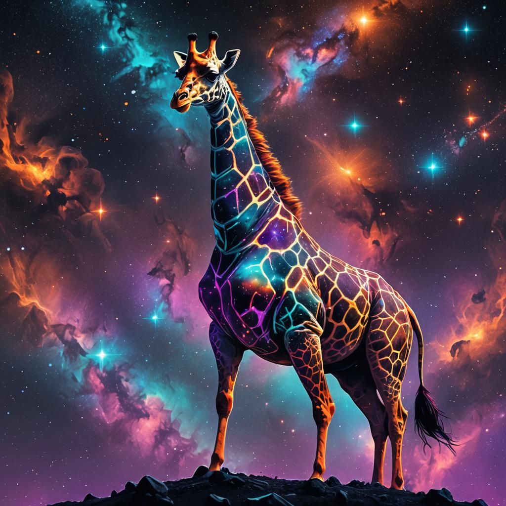 Galaxy Giraffe in Neon Hues