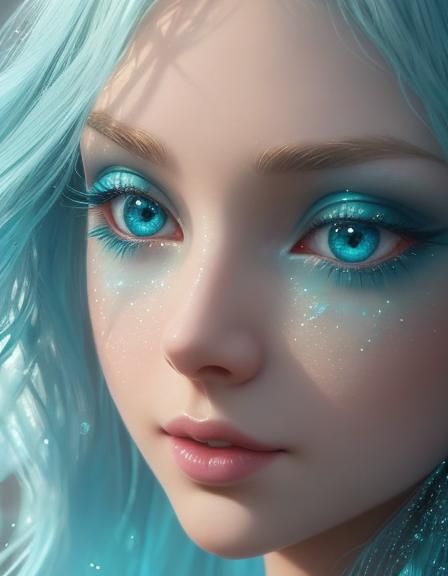 Ethereal water nymph with long blonde hair and shimmery Aqua...