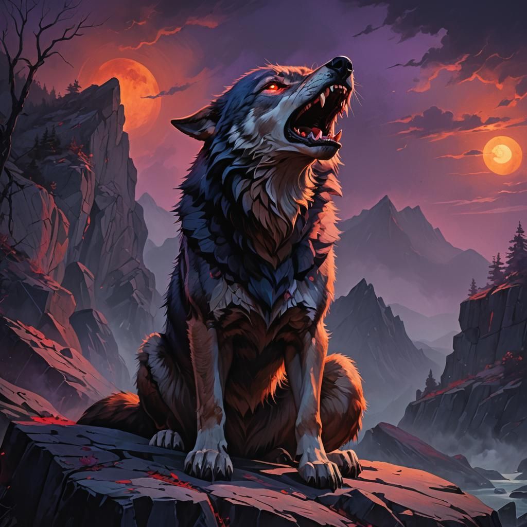 Wolf with Prey: Dark Fantasy Oil Painting
