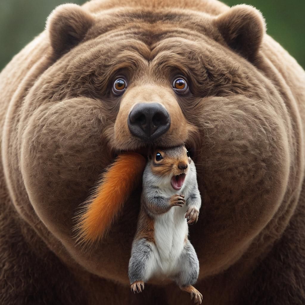 Surreal Portrait of an Overweight Bear with a Squirrel in Sh...