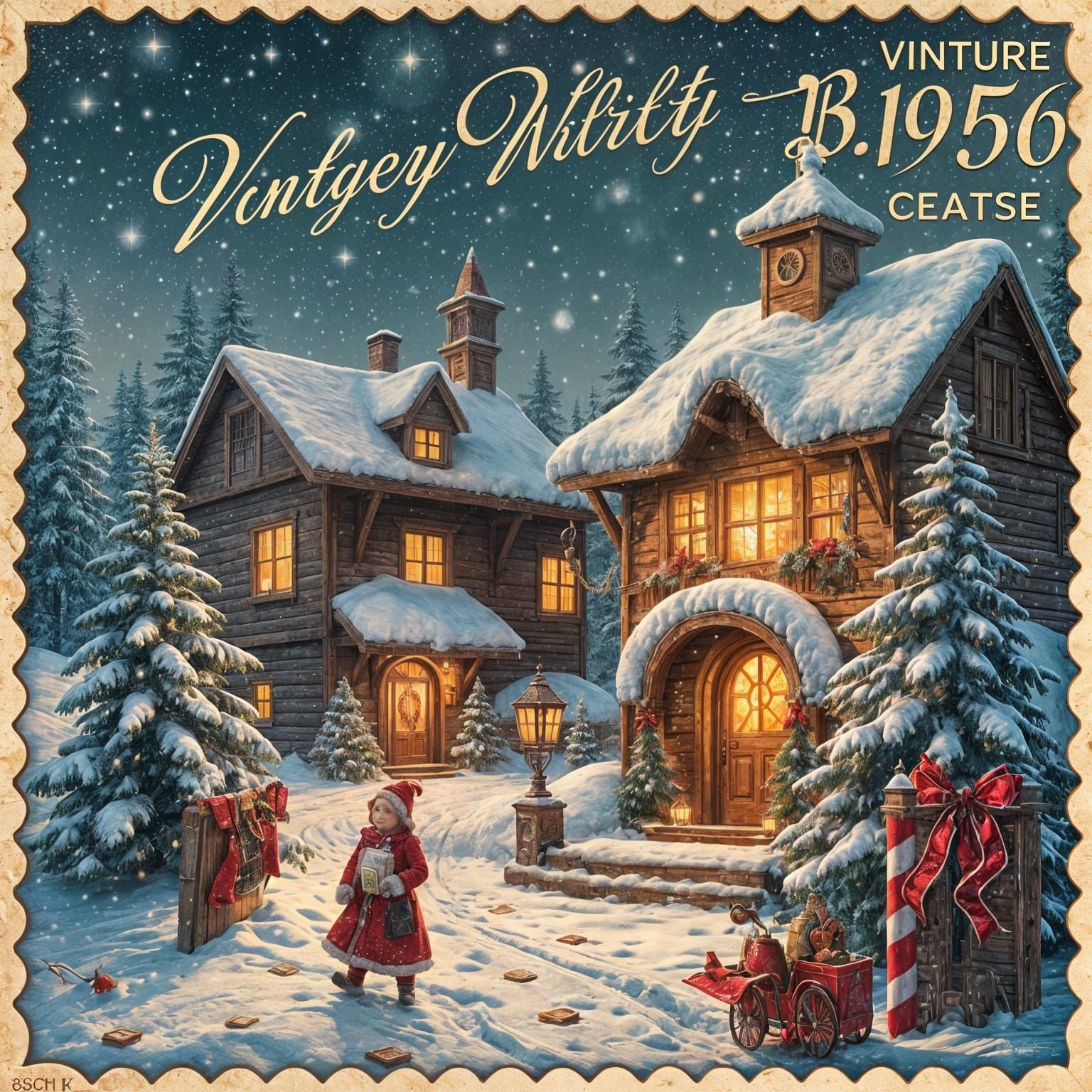 Vintage Holiday Postcard in Detailed Matte Painting