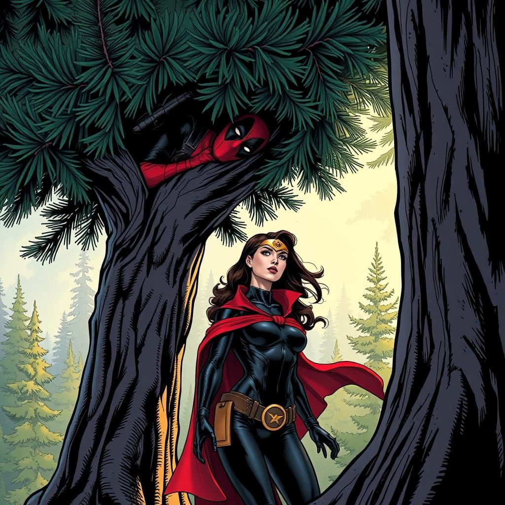 Deadpool Hides from Superwoman in Enchanted Forest