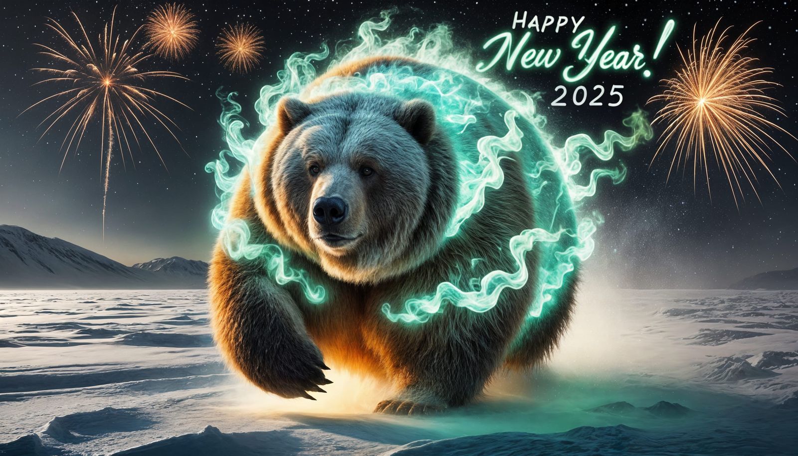 Glowing Bear Embracing Arctic Winter Wonderland