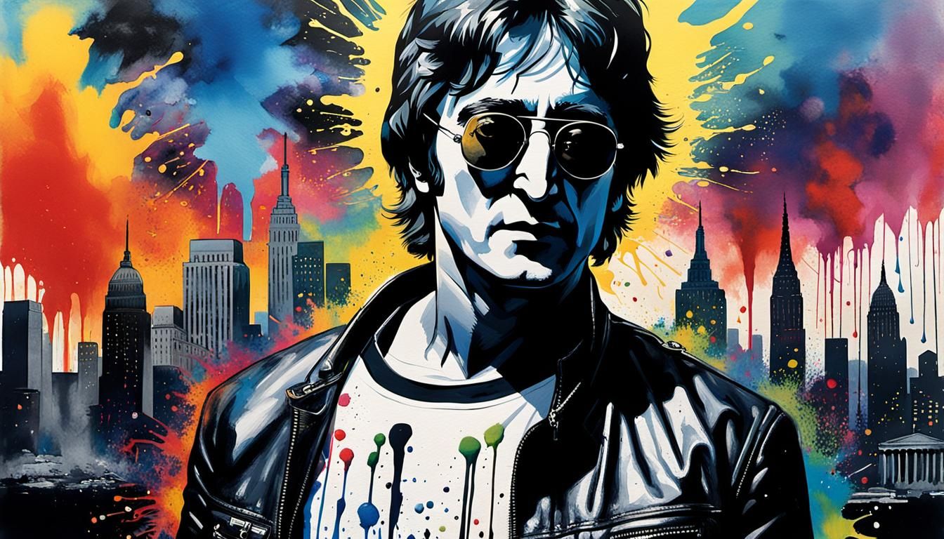 John Lennon Pop Art with Acrylic Paint Drips