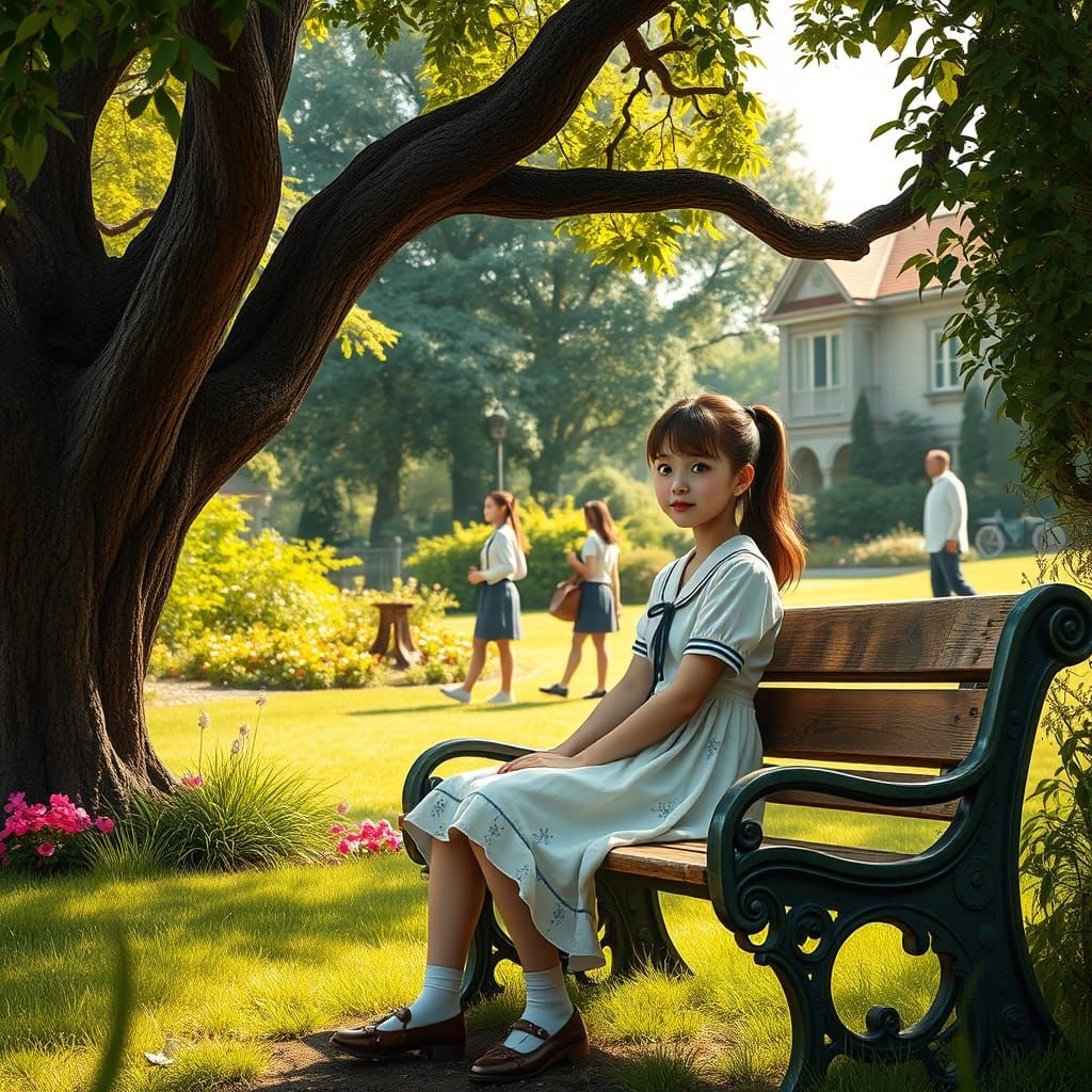 Effortless Schoolgirl Beauty in a Whimsical Garden Setting
