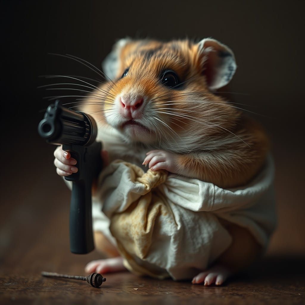 Hamster in Turmoil, Close-Up Portrait with Haunting Lighting