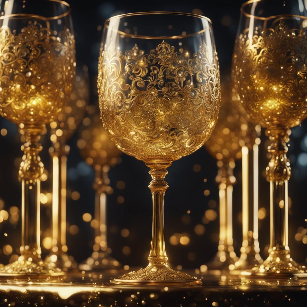 Ornate Golden Wine Glass: Digital Matte Painting