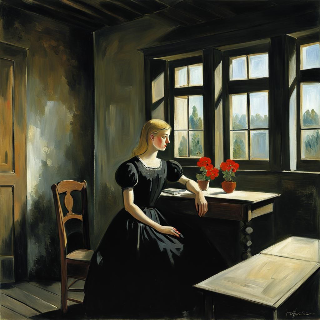 Teenager in Black Dress, Cubist Portrait