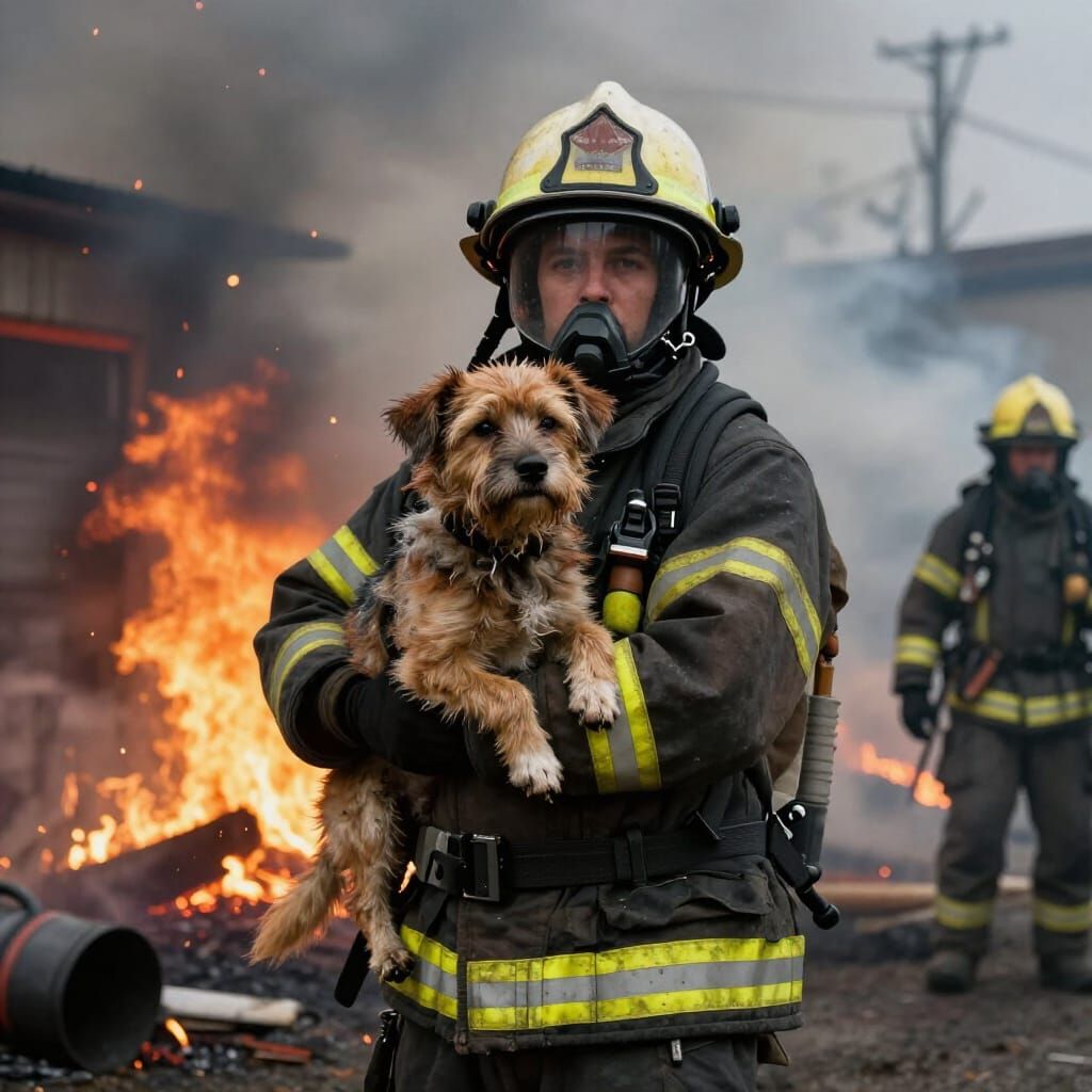 Firewoman Rescues Singed Dog From Building Fire