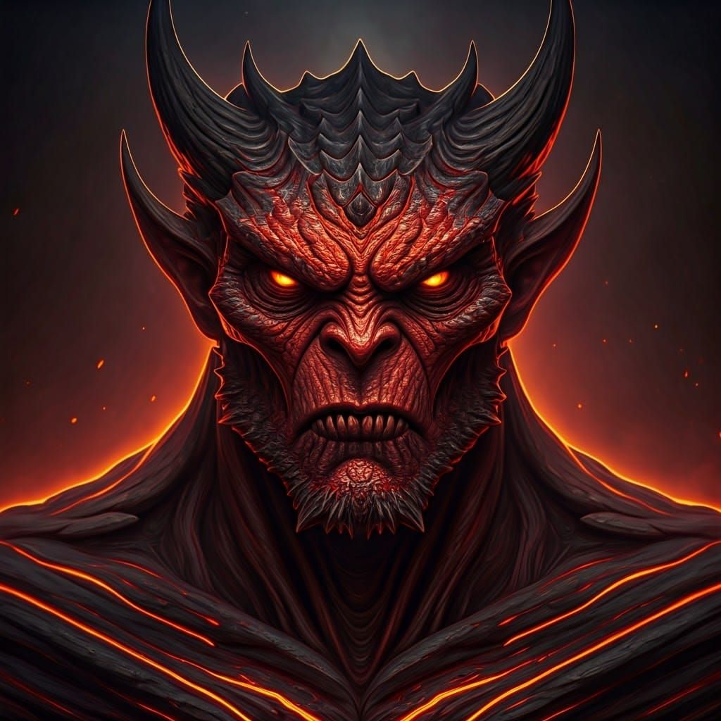 Menacing Demon with Crimson Scales and Magma Veins