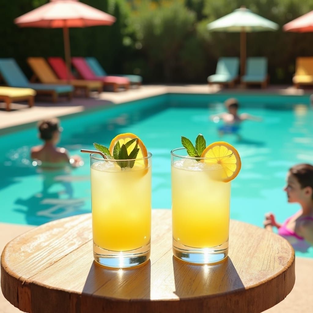 Iced Lemonade by the Pool: Impressionist Summer Scene