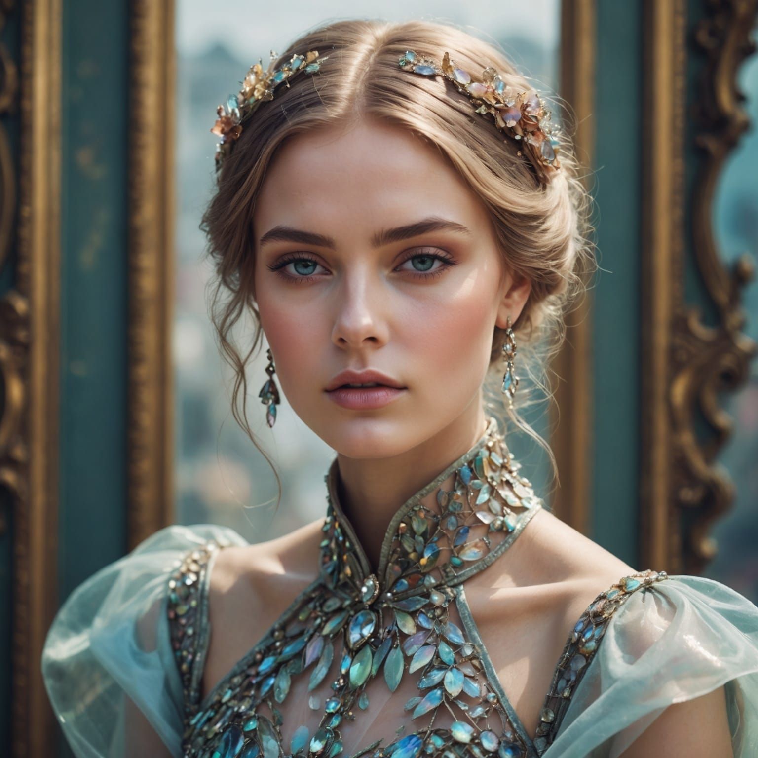 Futuristic Fashion: Woman in Cyberpunk Cafe